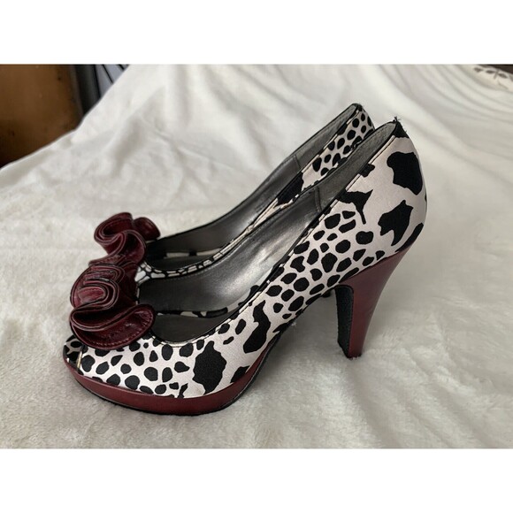 🔥 Steve Madden Girl Women's Shoes Size 7 Animal Print Pumps Peep-toe Bow - Picture 7 of 7